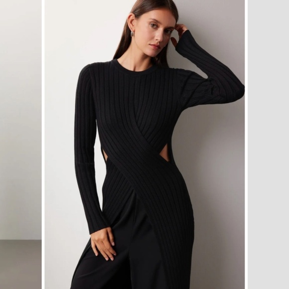 Ronny Kobo Crisscross Cut Out Long Black Sweater M-Large ( label is XL) - Picture 9 of 11